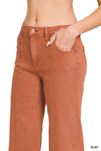 Mid Rise Wide Leg Cropped Color Denim Pants Zenana