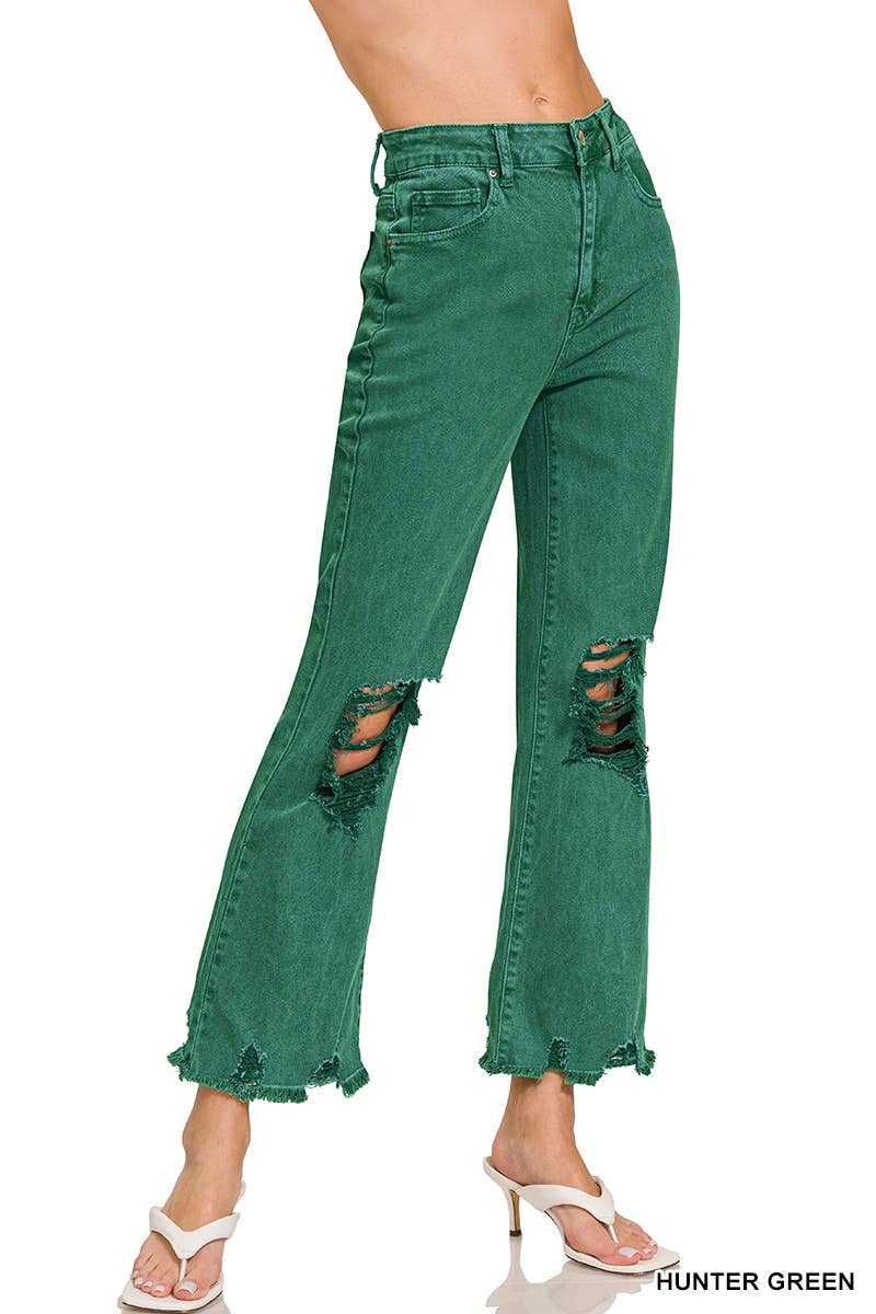 `Acid Wash High Waist Distressed Straight Leg Pants
