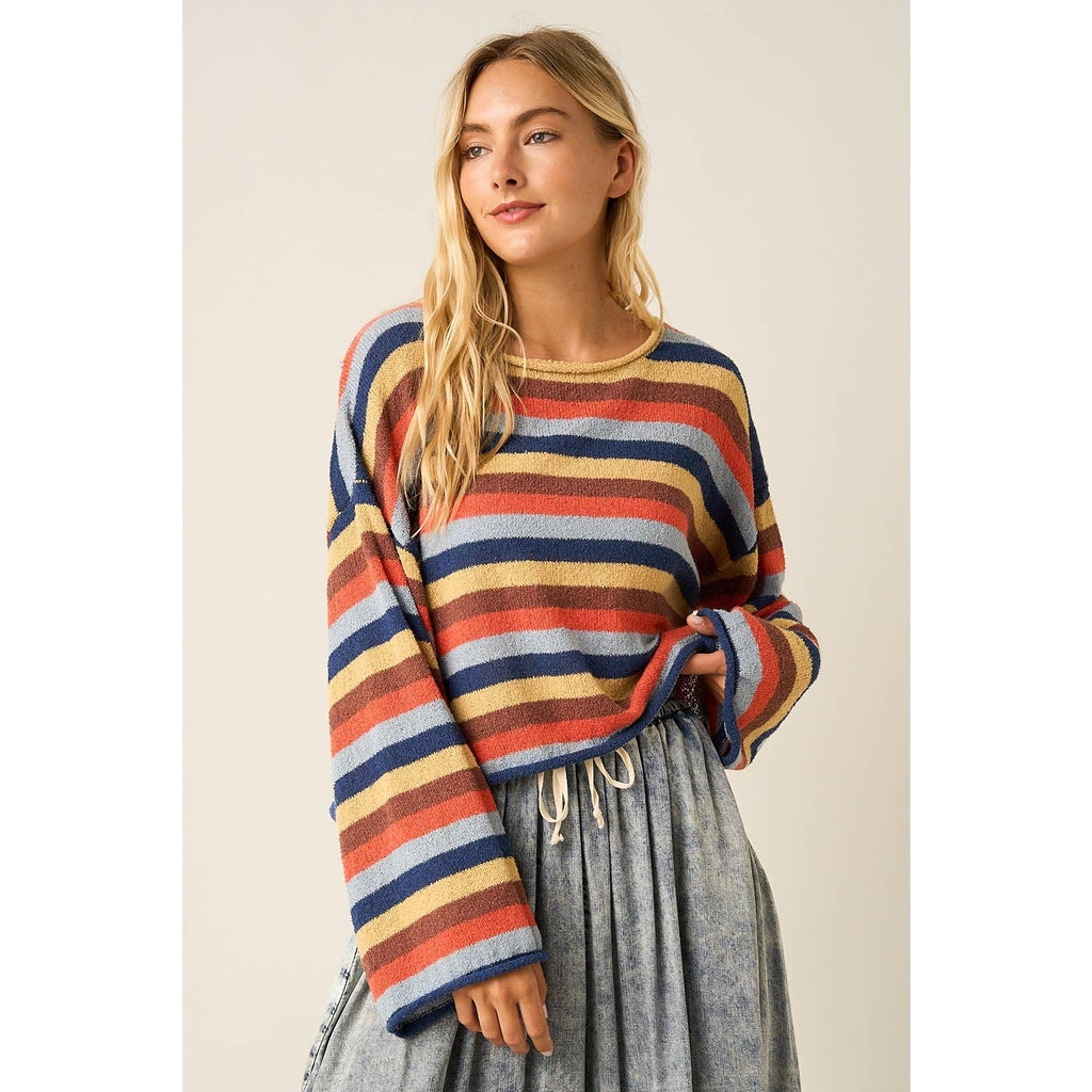 MULTICOLOR STRIPED SWEATER KNIT TOP