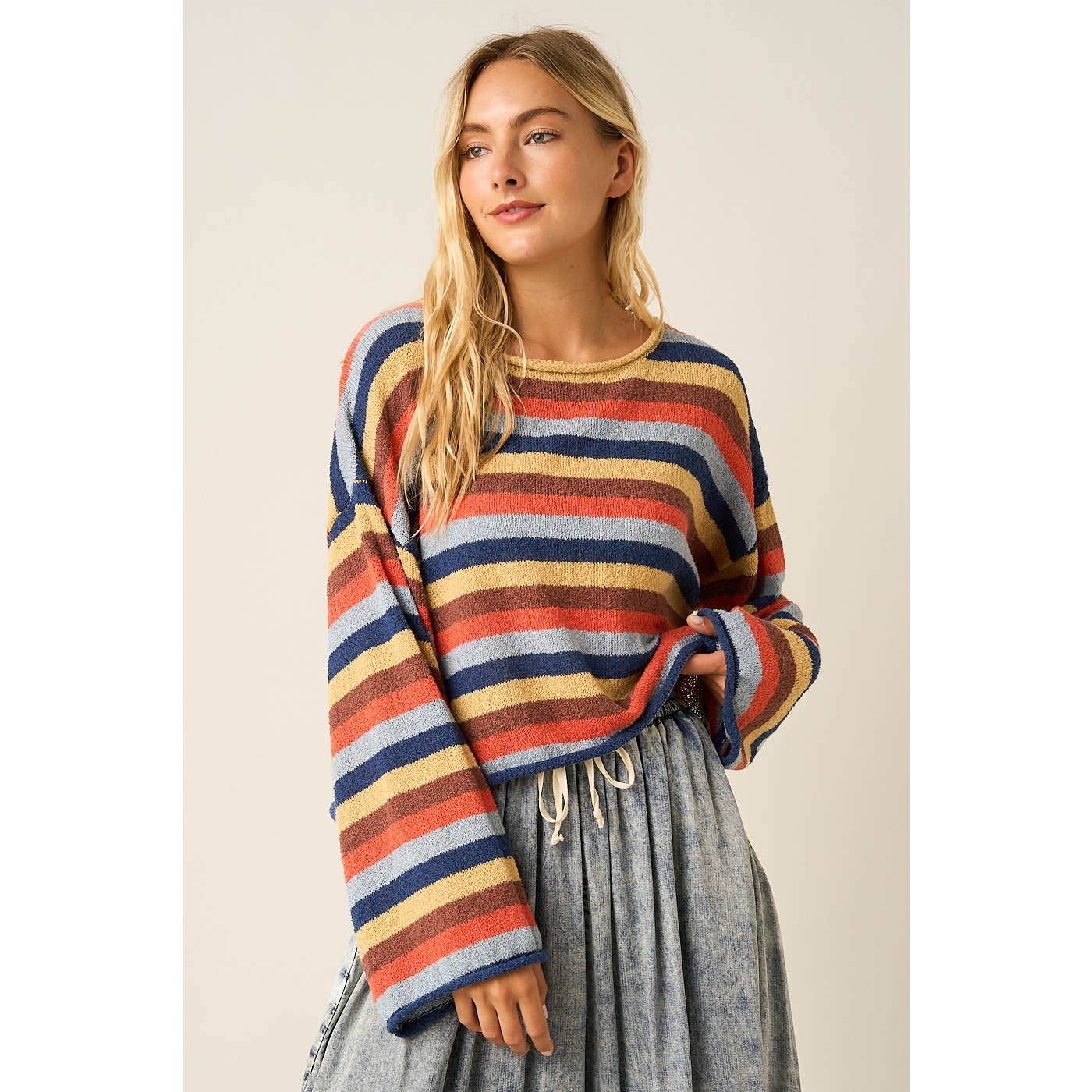 MULTICOLOR STRIPED SWEATER KNIT TOP