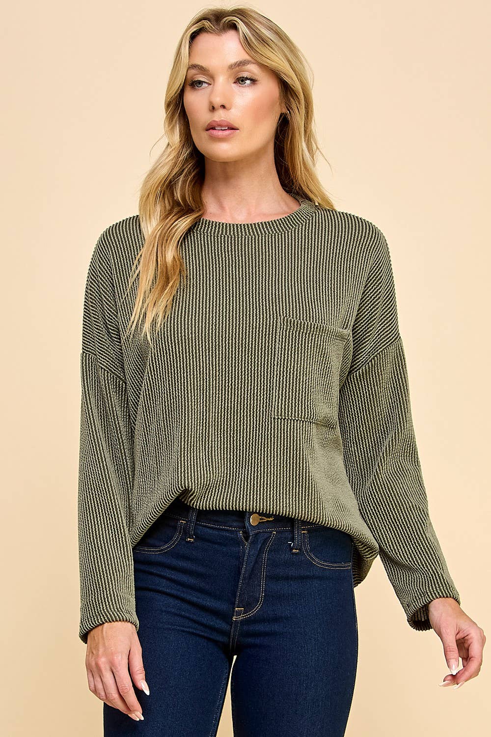 Solid Ribbed Top With Pockets