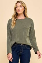 Solid Ribbed Top With Pockets