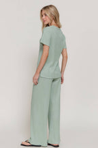 Short Sleeve Top & Wide Knit Pants Set