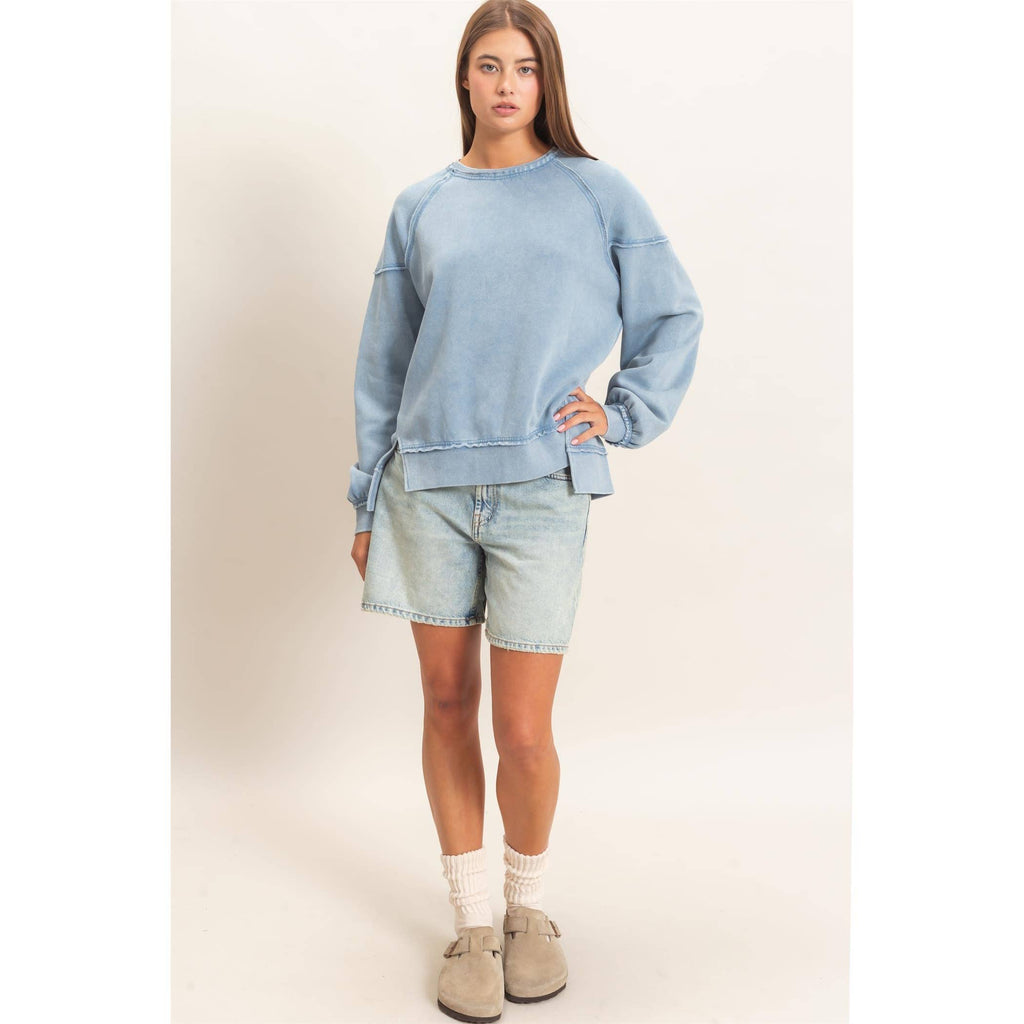 Acid Wash Raw Edge Sweatshirt