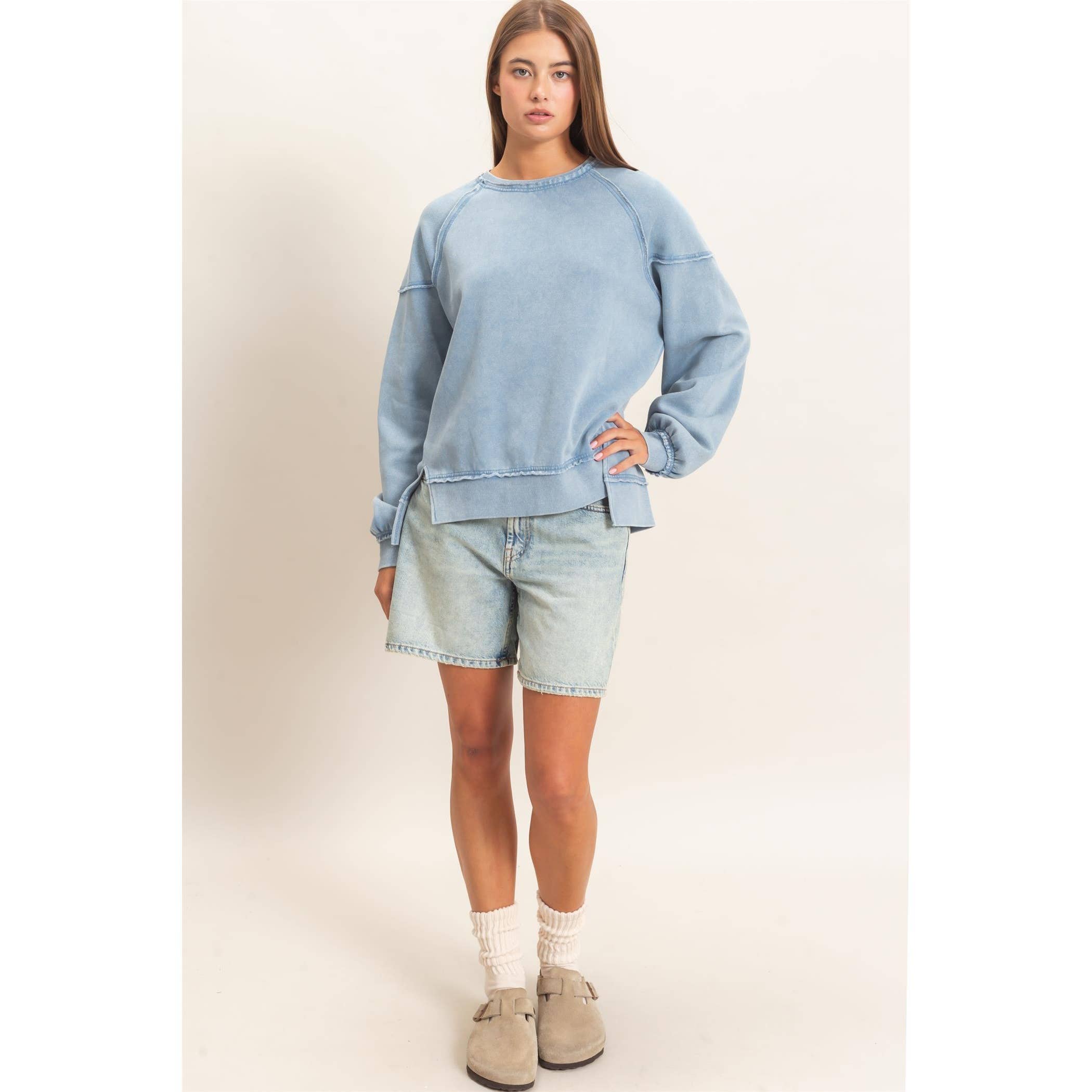 Acid Wash Raw Edge Sweatshirt