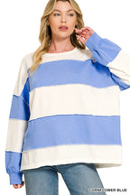 French Terry Color Block Exposed Seam Oversized Top