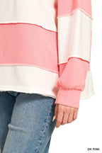 French Terry Color Block Exposed Seam Oversized Top