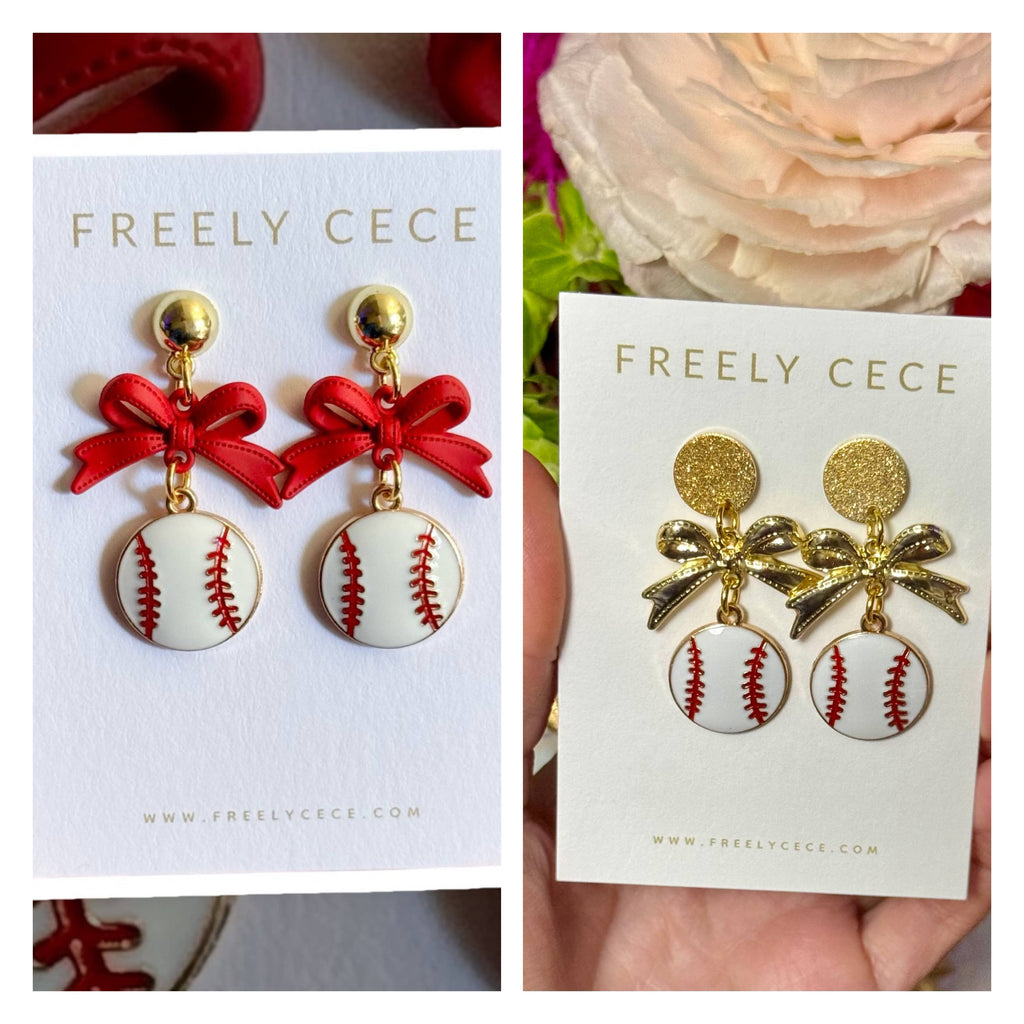 Trendy Bow Sporty Baseball Earrings