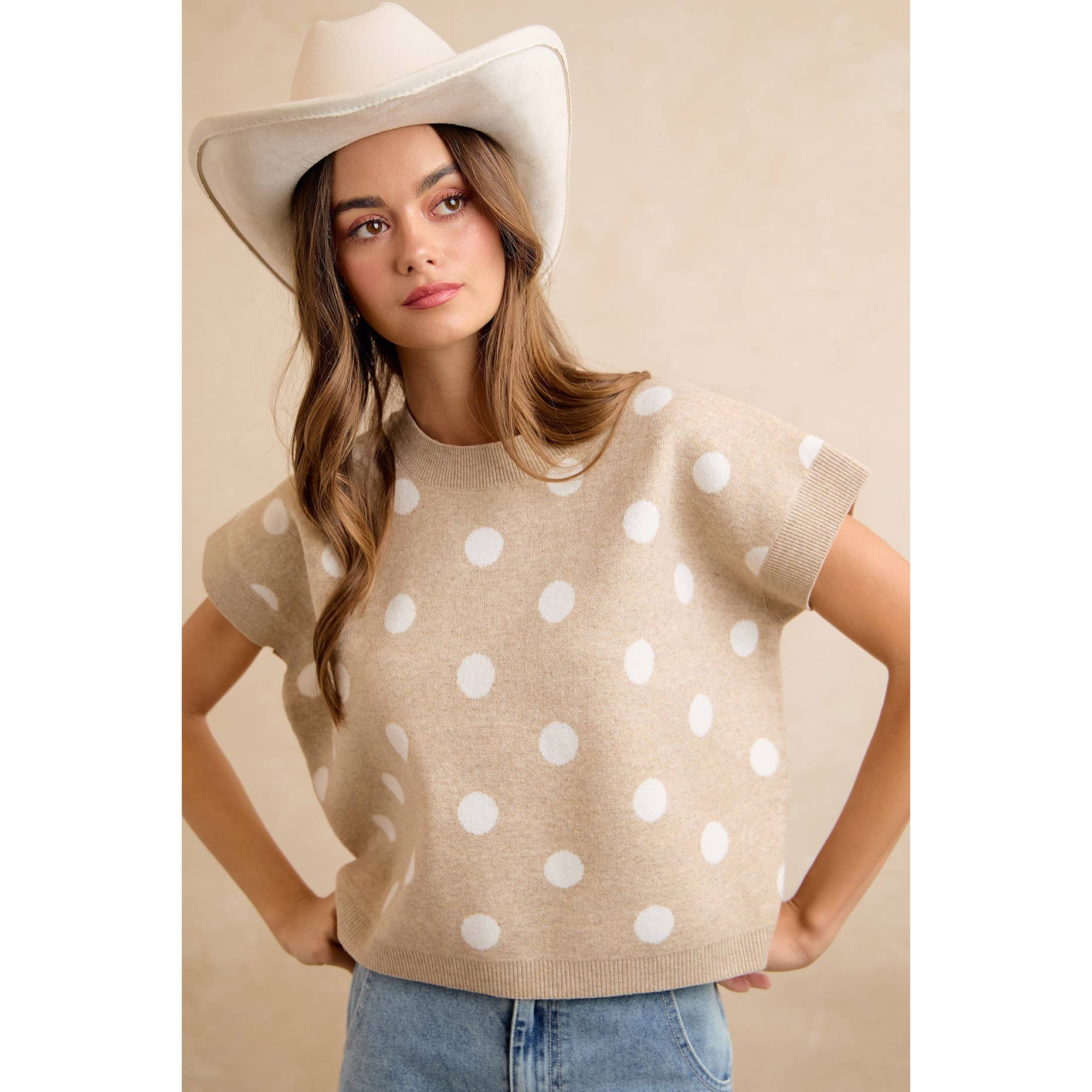 POLKA DOT KNIT SLEEVELESS TOP
