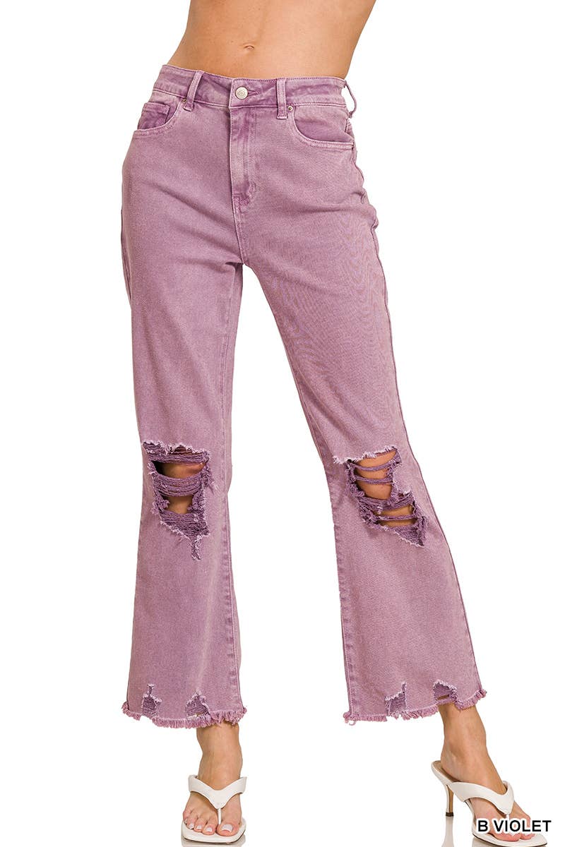 `Acid Wash High Waist Distressed Straight Leg Pants