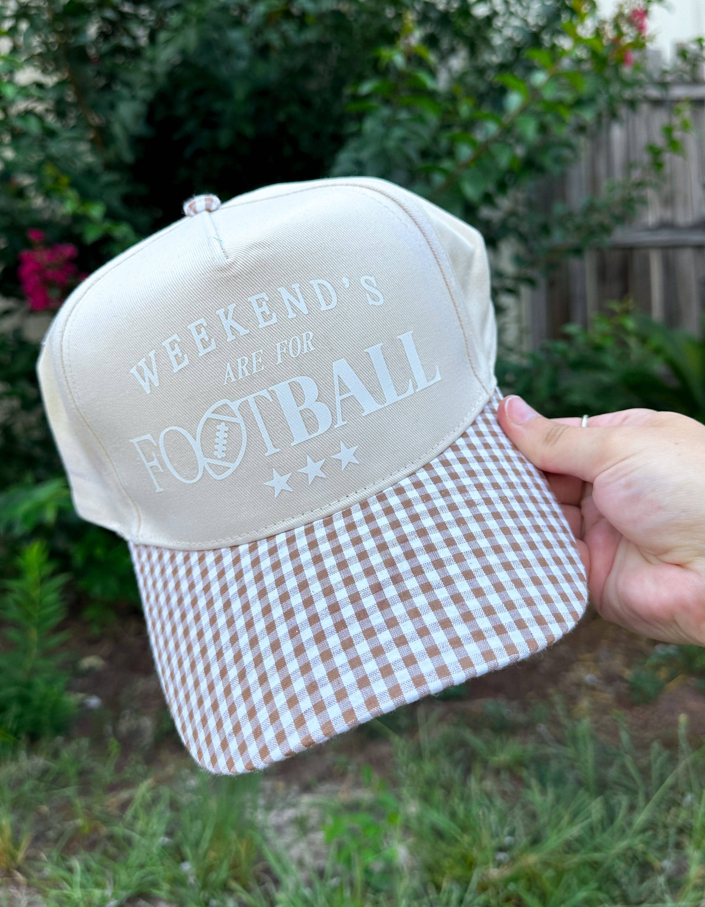 Weekends are for Football Khaki/Brown Checkered Trucker Hat