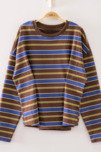 NT12979-Stripe Waist Pleated Top