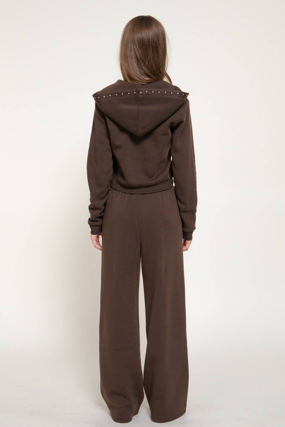 Studded Hoodie & Pants Inner Fleece Terry 2PC Set