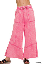 `Acid Washed Flare Hem Pants With Pockets Zenana