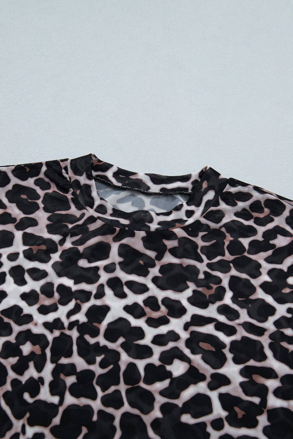 PRETTY BASH Leopard Sheer Mesh Short Sleeve Top