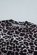 PRETTY BASH Leopard Sheer Mesh Short Sleeve Top