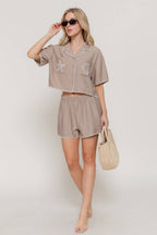Short Sleeve Edge Stitch & Embroidered Boxy Shirt