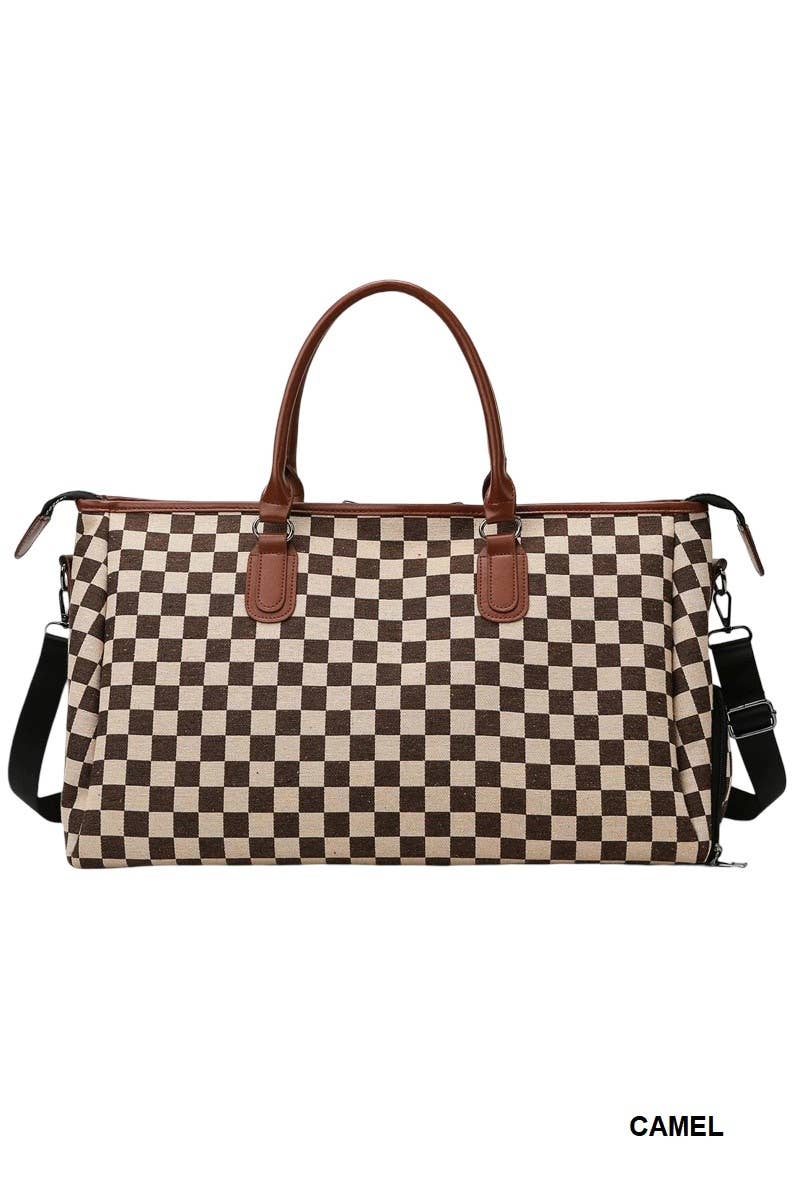 Checkered Canvas Weekender Duffle Bag