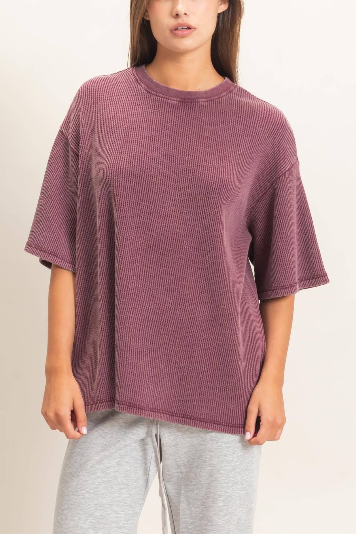 Mineral Wash Waffle Crew Neck Short Sleeve Top