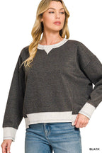 Acid Washed Fleece Contrast Trim Sweatshirts