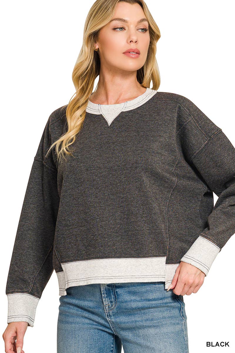 Acid Washed Fleece Contrast Trim Sweatshirts