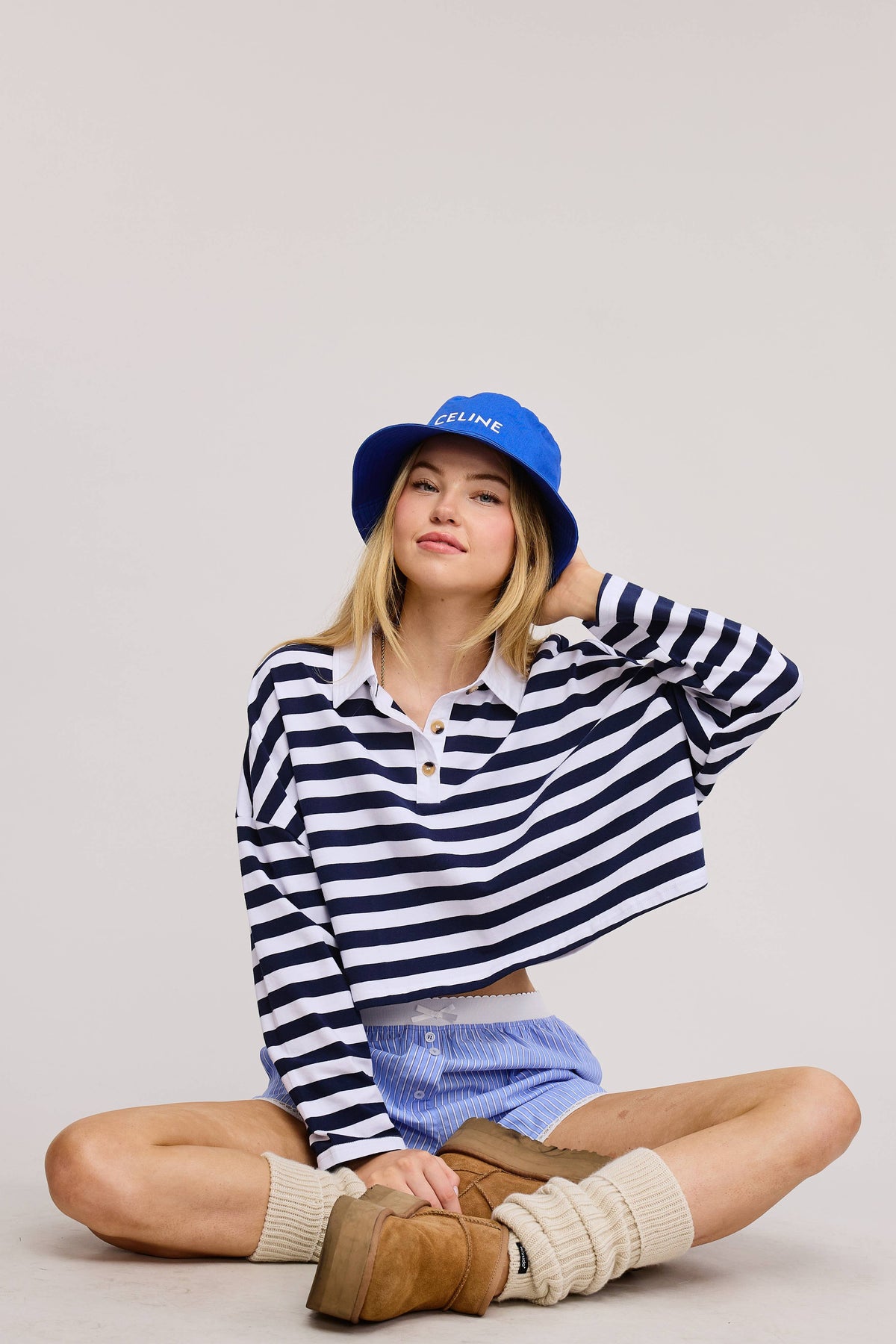 Striped Cropped Polo Shirt