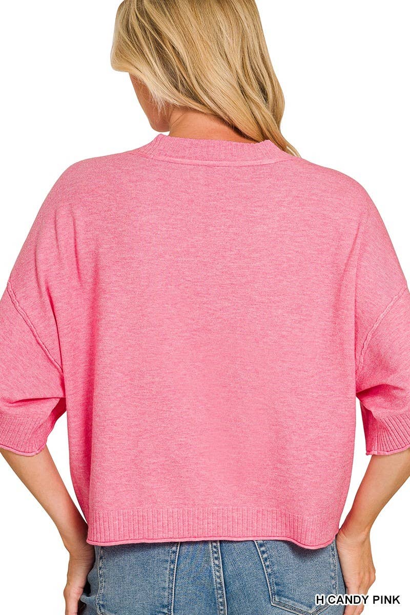 Viscose Mock Neck Short Sleeve Boxy Sweater