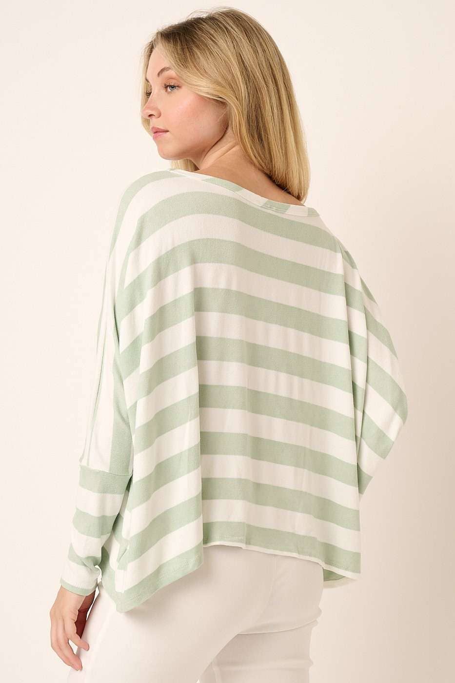 T10284-WIDE STRIPE ROUND NECK OVERSIZED KNIT TOP