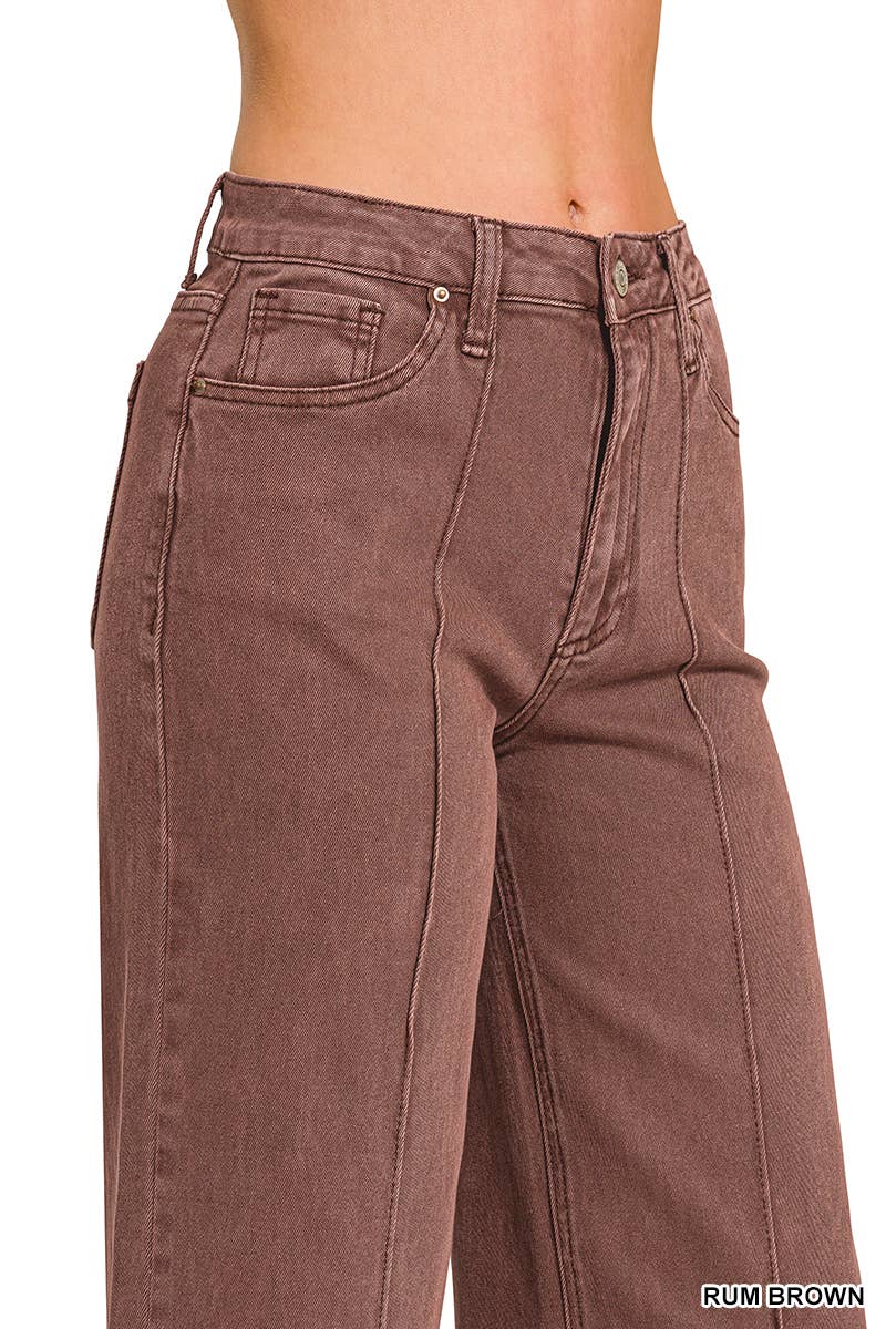 High Rise Wide Leg Pintuck Color Denim Pants