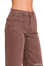 High Rise Wide Leg Pintuck Color Denim Pants