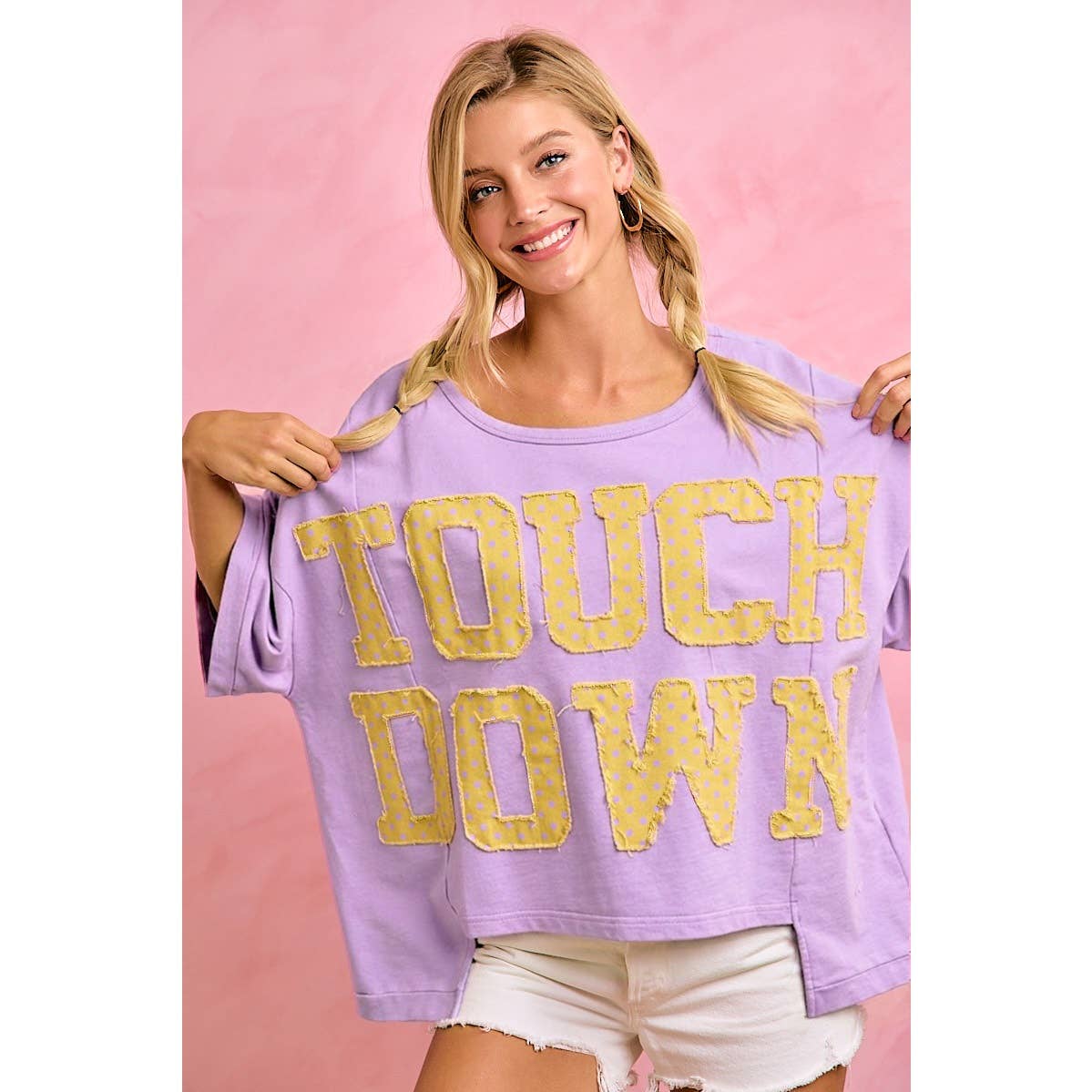GAMEDAY THEME POLKA DOT PATCHES SHORT SLEEVES TOP
