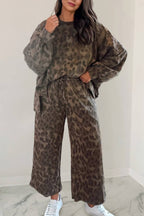 Leopard Print Loose Fit Pullover & Pant Set