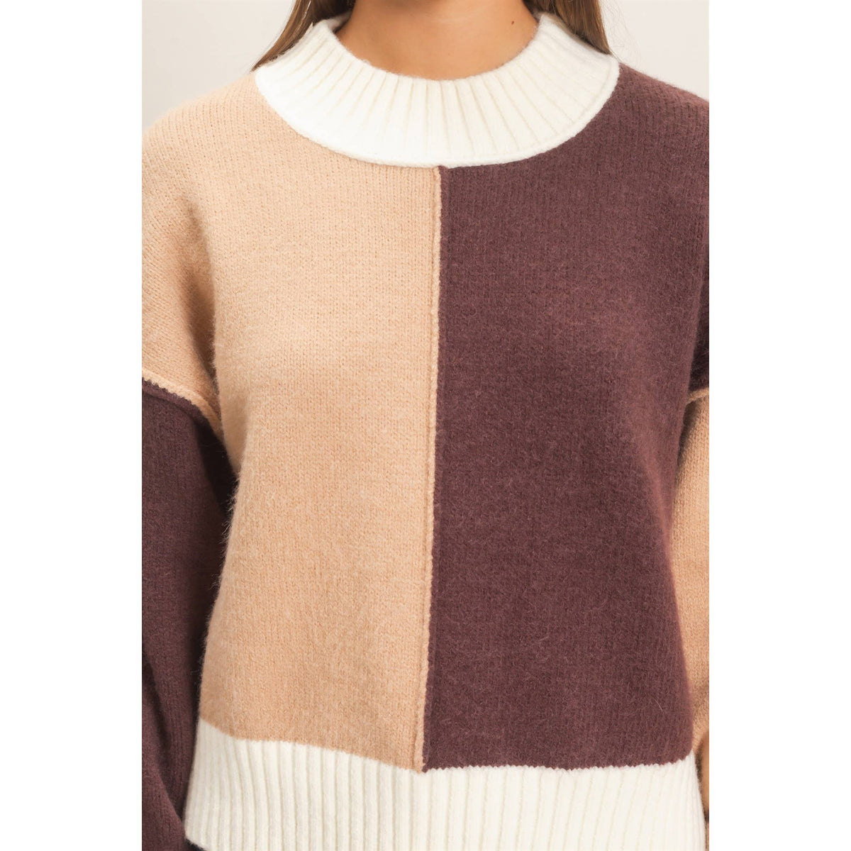 Color Block Mock Neck Sweater