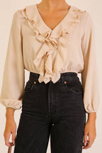 Ruffle Cascade V-Neck Blouse