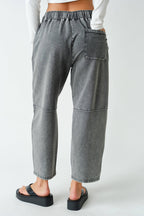 Cotton Blend Mineral Wash Cropped Straight Leg Pants