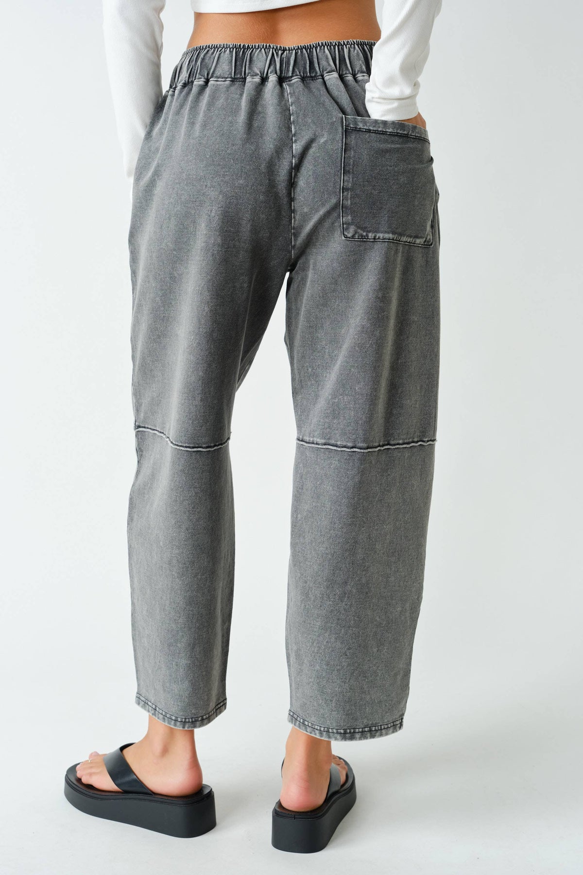 Cotton Blend Mineral Wash Cropped Straight Leg Pants