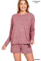 Soft Melange Long Sleeve Tee & Shorts Loungewear Set-Zenana