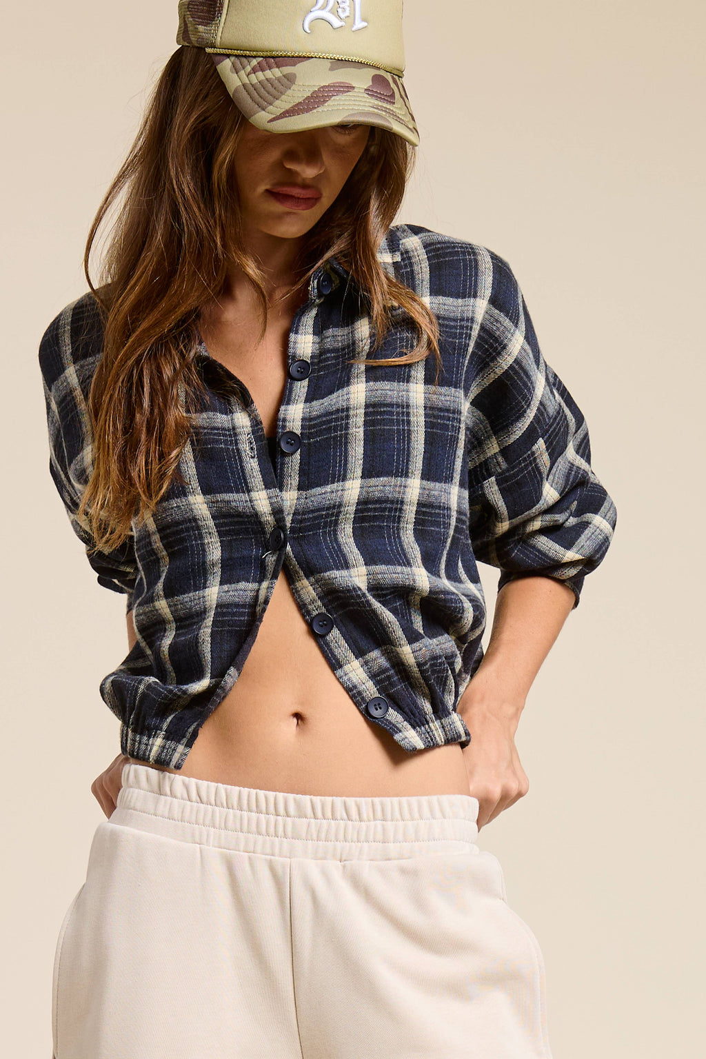 Plaid Button Up Crop Shirt