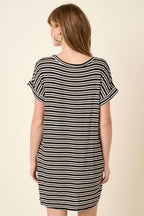 D1890-STRIPE DOLMAN T SHIRT DRESS