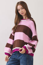 CW2669-Color Block Stripe Knit Sweater