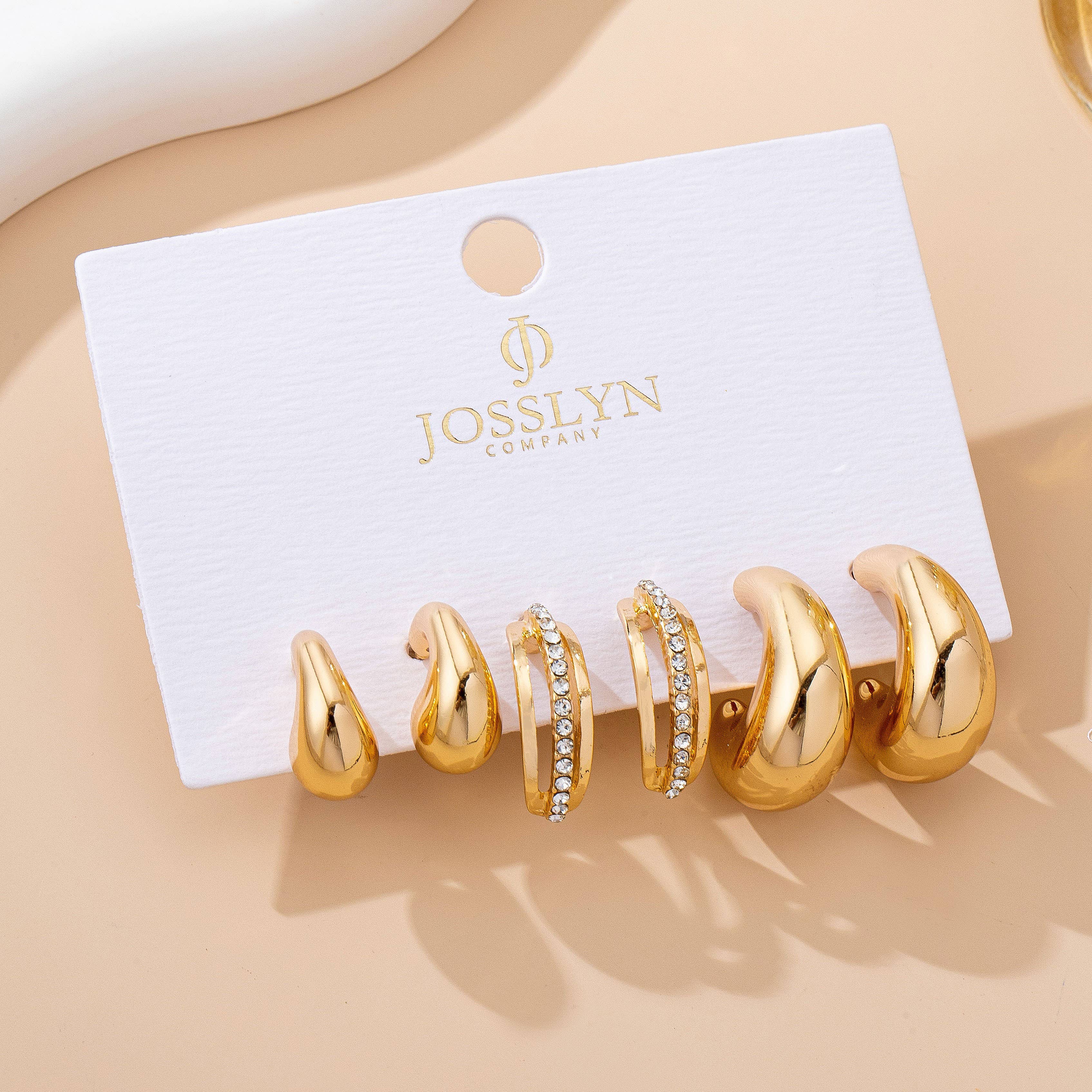 Chunky Hoop Rhinestone Trio Earring Set | 80E61673