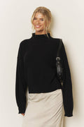 RIBBED ROLLED MOCK NECK CROPPED KNIT SWEATER