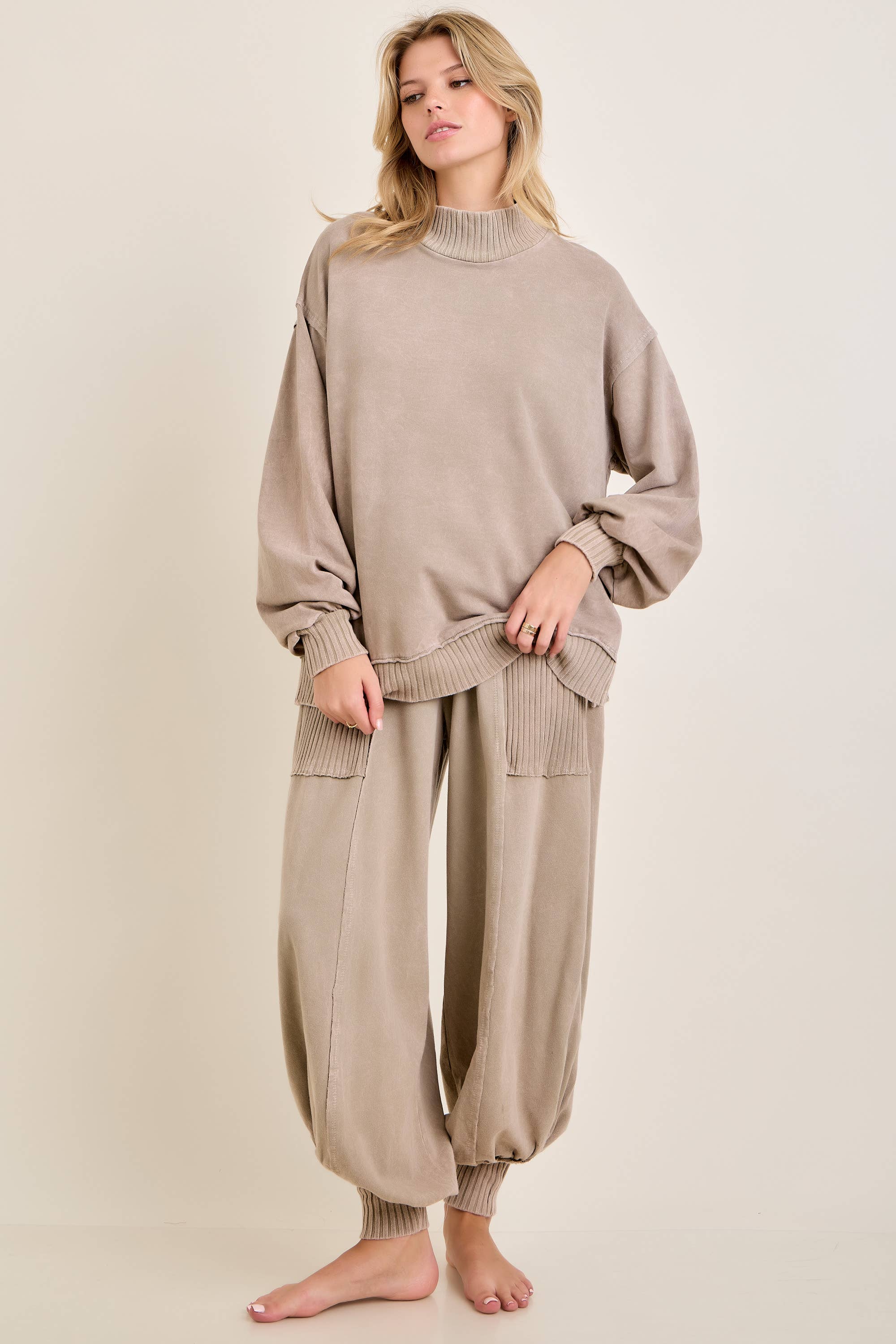 Zen Mineral Washed Ribbed  Baggy Lounge Balloon Pants HP7610