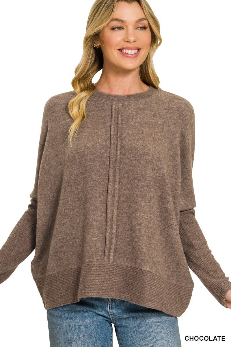 Brushed Melange Hacci Center Seam Oversized Sweater