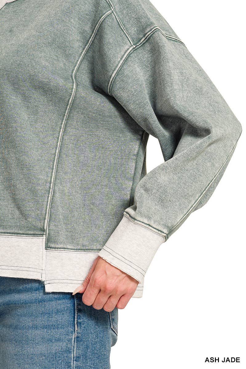 Acid Washed Fleece Contrast Trim Sweatshirts