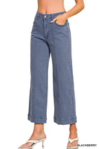 High Rise Wide Leg Pintuck Color Denim Pants