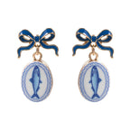 Bow Shell Print Square Frame Drop Earrings