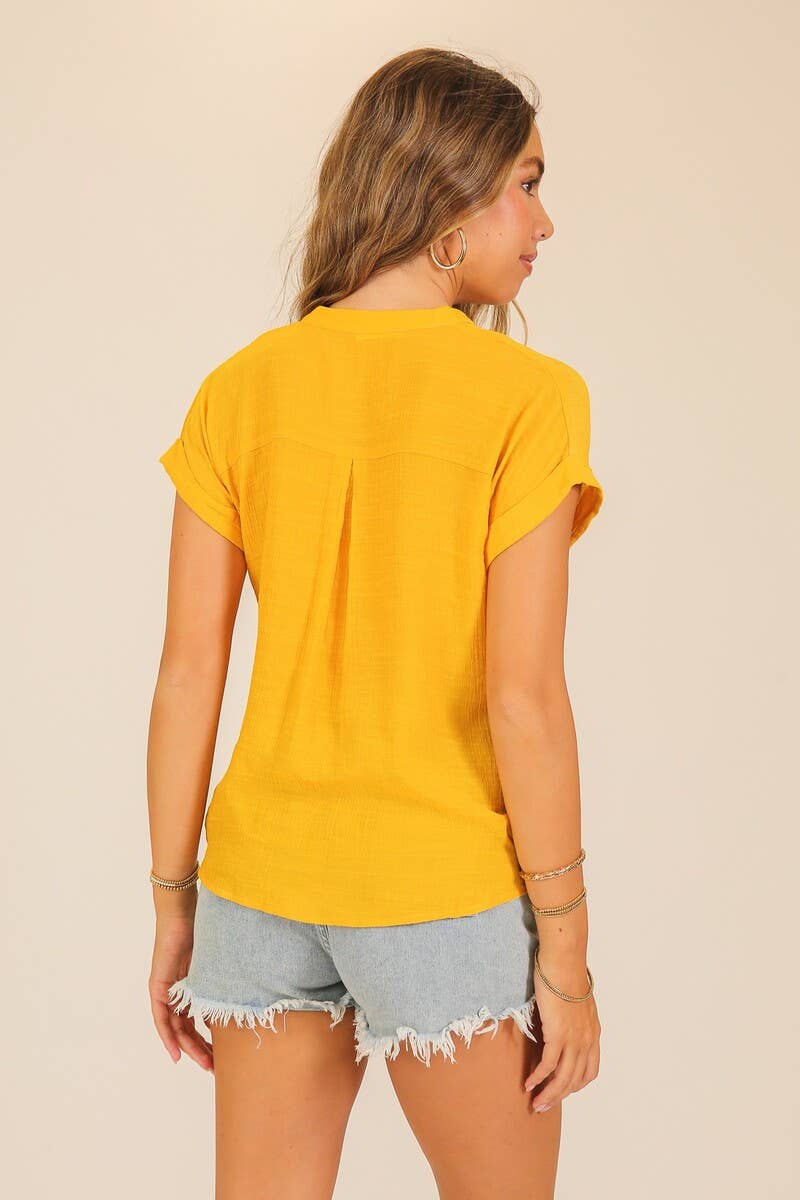 Textured Gauze Button-front Hi-Low Hem Blouse