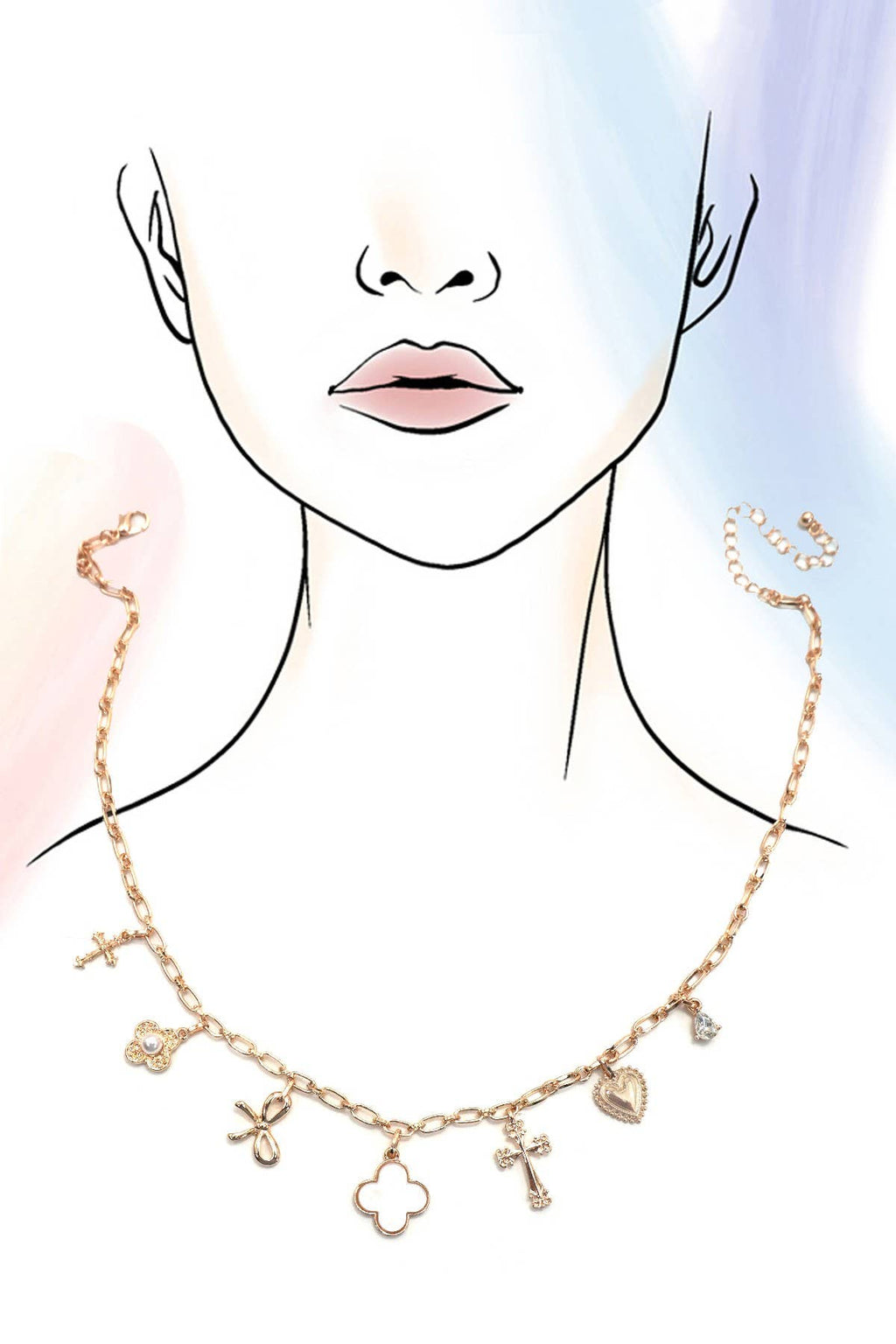 CHARM NECKLACE-CLOVER BOW CROSS HEART FLOWER