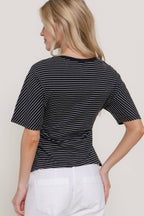 Short Dolman Sleeve Defined Silhouette Stripe Knit Top
